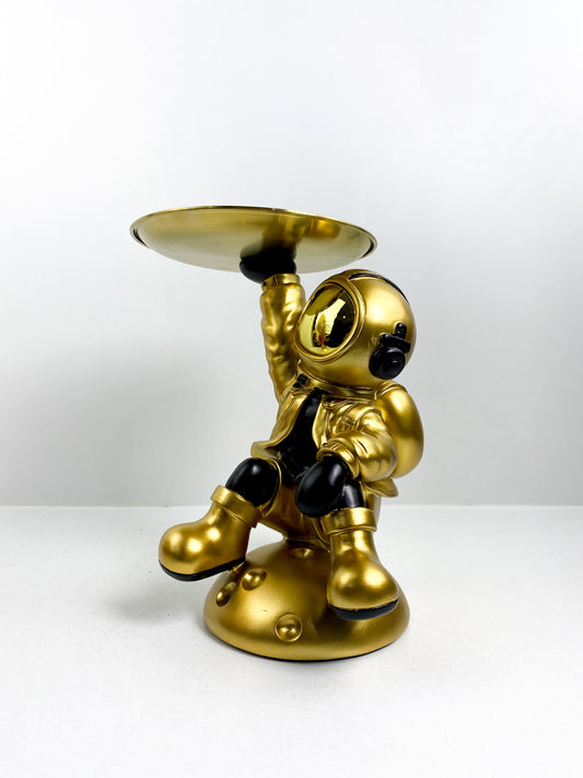 Sculpture de astronaute mignonne avec plateau ,décoration de la maison, dorée