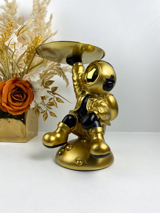 Sculpture de astronaute mignonne avec plateau ,décoration de la maison, dorée