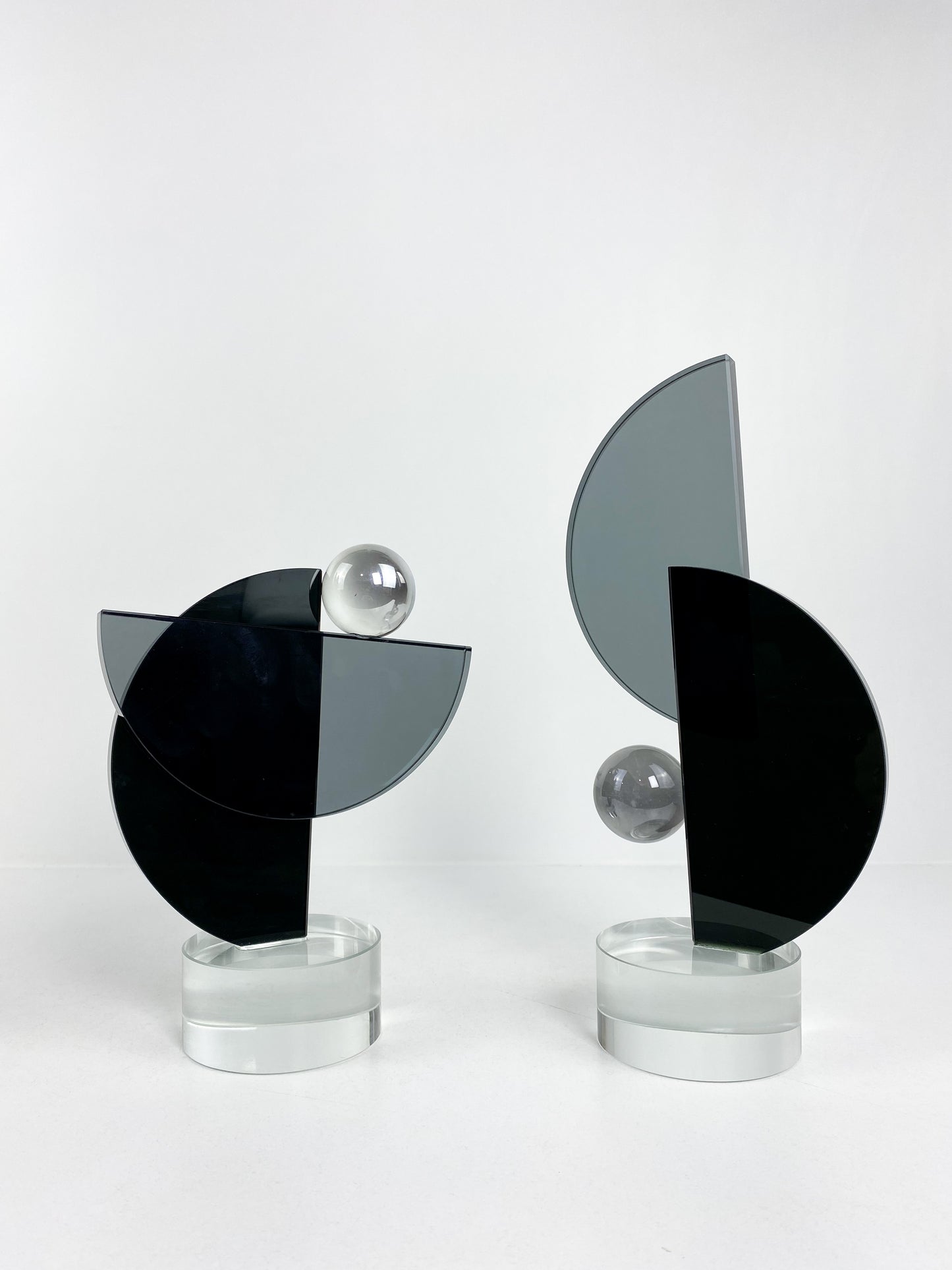 Duo Ornements géométriques transparents, boule argentée, demi-cercle