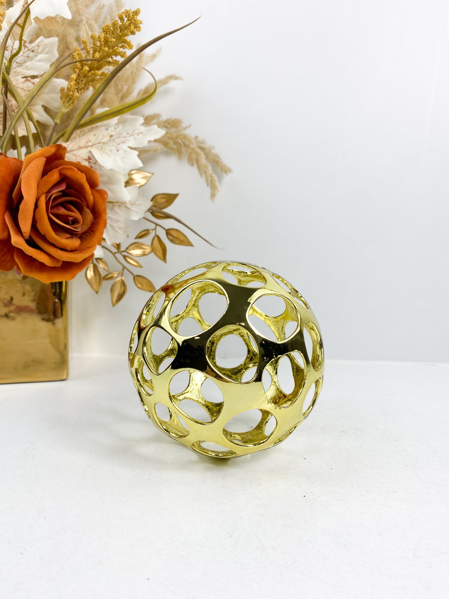 Boule Dorée ronds en métal, style géométrique, accessoires de décoration sphérique pour la maison, meubles de bureau