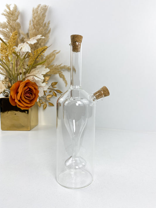 Distributeur d'huile d'olive et Bouteille de vinaigre 2-en-1 - Verre Transparent