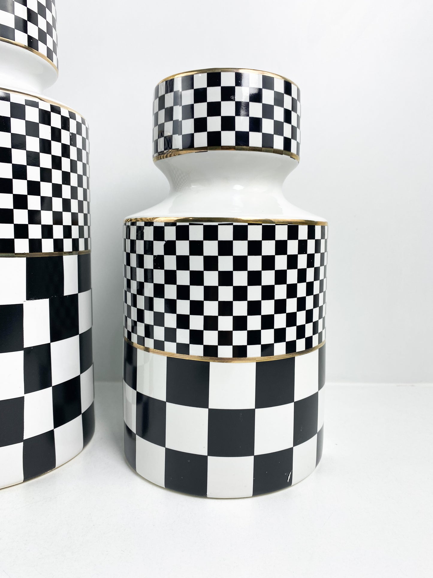 Vase en céramique Échecs blanc et noir