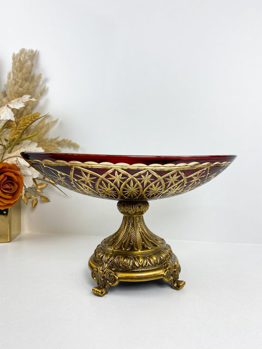 Présentoir  en porcelaine rouge avec ornements en bronze - Cadeau de luxe pour le mariage