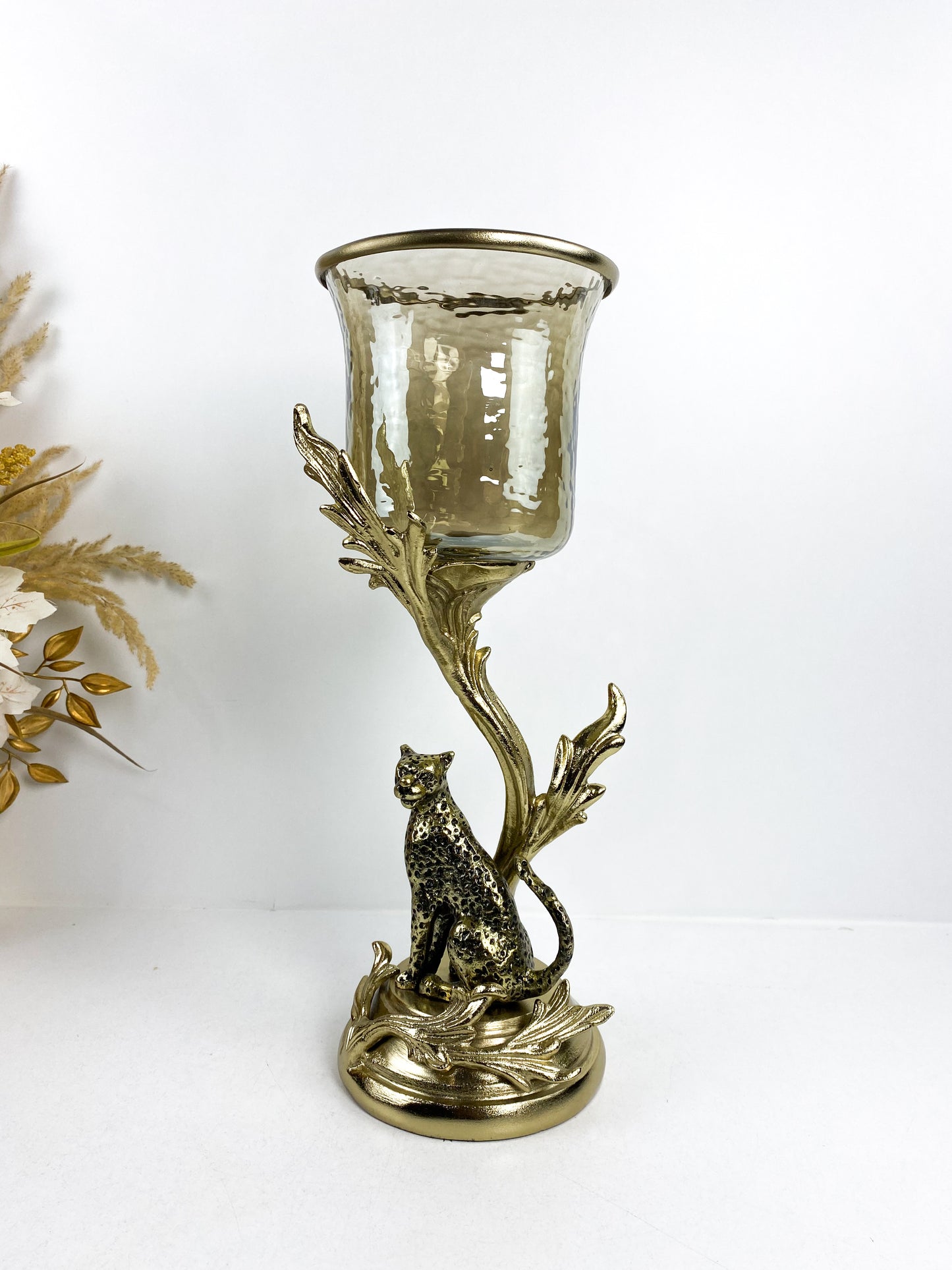 Bougeoir tigre doré en cuivre