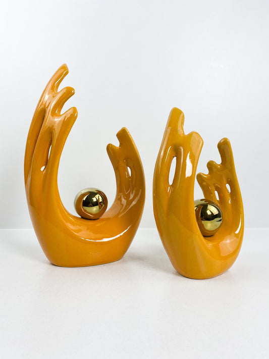 Duo sculpture abstraite moderne et luxueuse orange