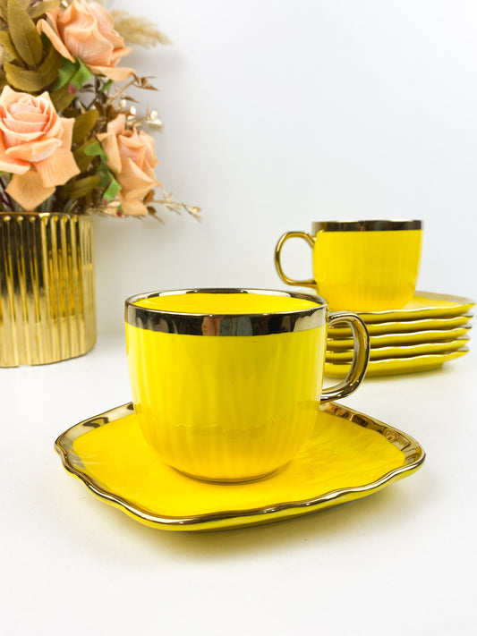 Tasses Cappuccino-Tasse à thé et soucoupe jaune soleil