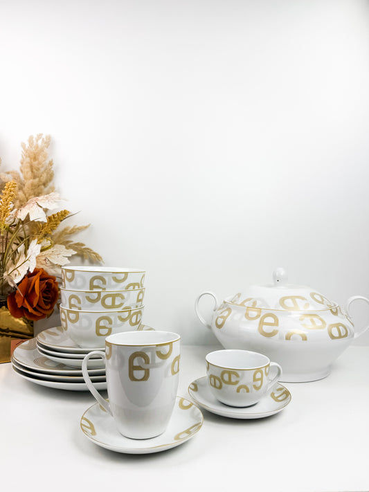 Service de Table Chainette en porcelaine de Luxe - 38 pièces