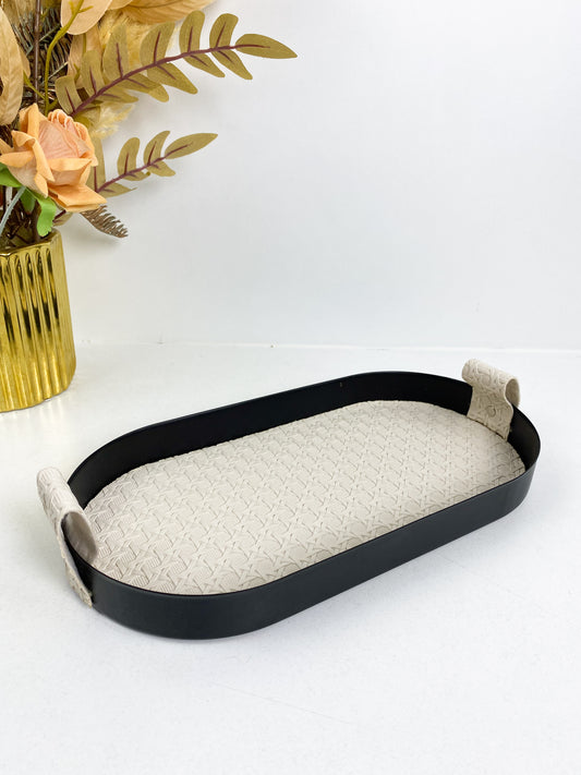 Plateau ovale similicuir blanc